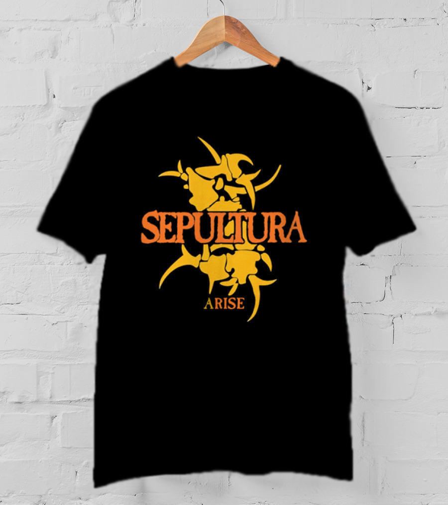 Sepultura Arise Thrash Metal Band Vintage Text Yellow T-Shirt
