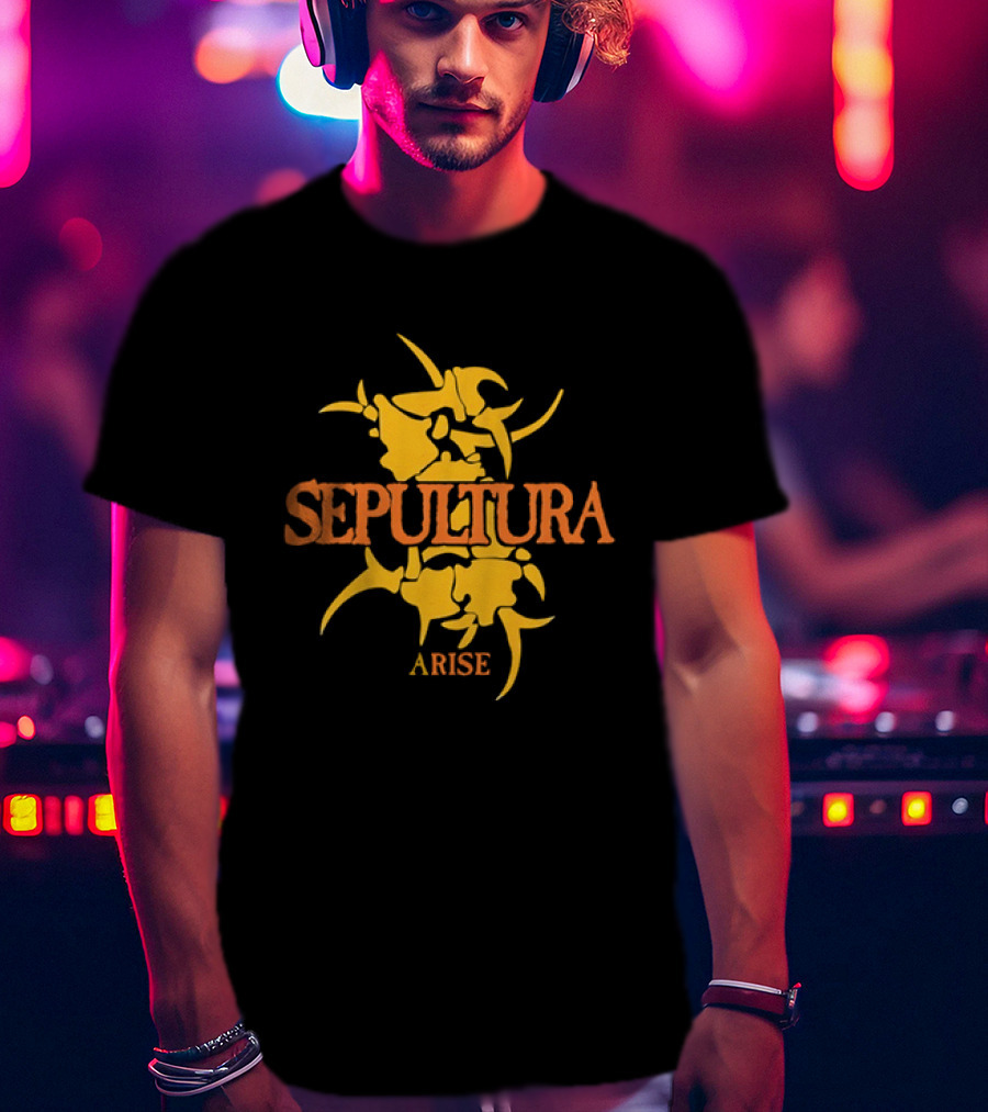 Sepultura Arise Thrash Metal Band Vintage Text Yellow T-Shirt