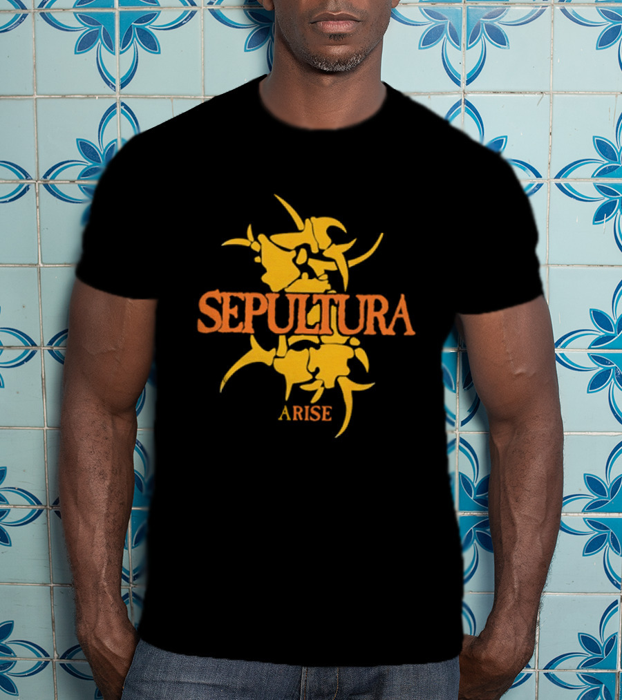 Sepultura Arise Thrash Metal Band Vintage Text Yellow T-Shirt