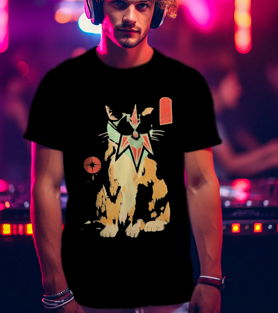 Shimbashi Masked Calico Cat Eastern Symbol And Star T-Shirt
