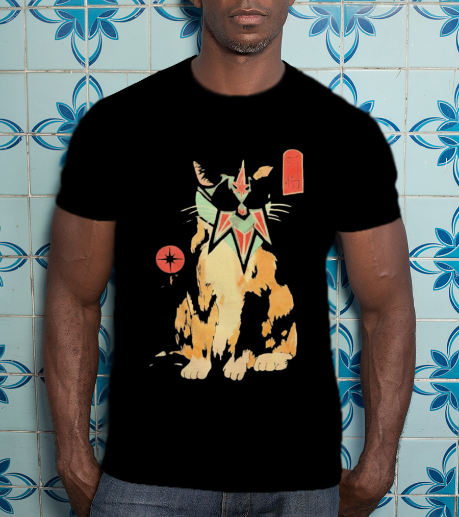 Shimbashi Masked Calico Cat Eastern Symbol And Star T-Shirt