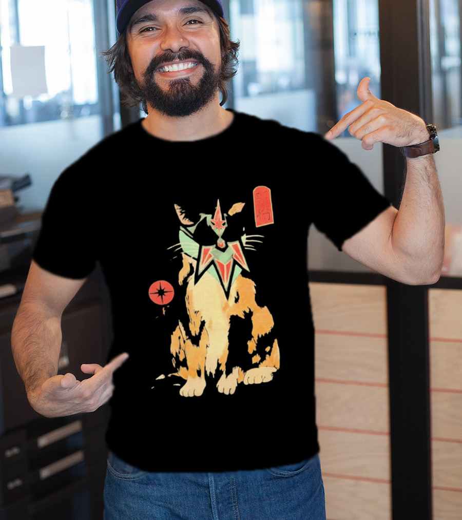 Shimbashi Masked Calico Cat Eastern Symbol And Star T-Shirt