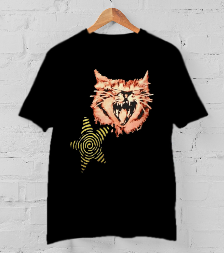 Snarling Cat Spiral Star Alternative Subculture Aesthetic T-Shirt