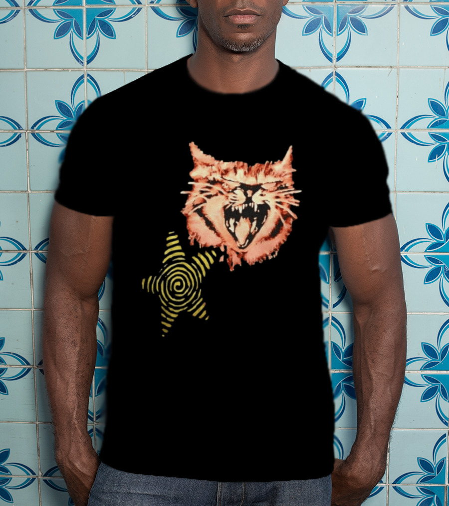 Snarling Cat Spiral Star Alternative Subculture Aesthetic T-Shirt