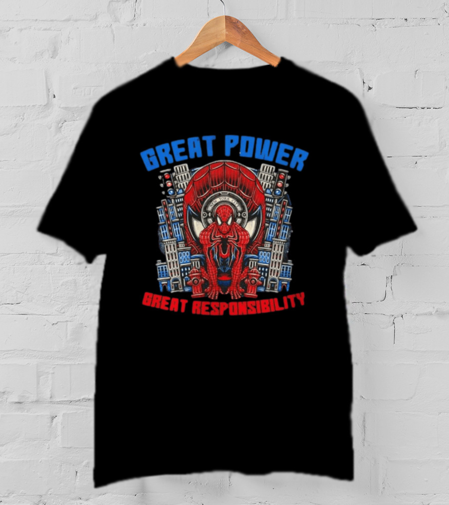 Spider Man Great Power Great Responsibility New York City Marvel T-Shirt