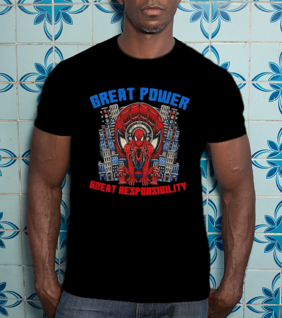 Spider Man Great Power Great Responsibility New York City Marvel T-Shirt