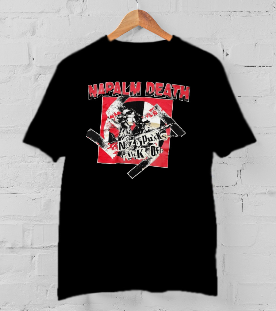 Napalm Death Nazi Punks Fuck Off Graphic Grindcore Band Merchandise T-Shirt