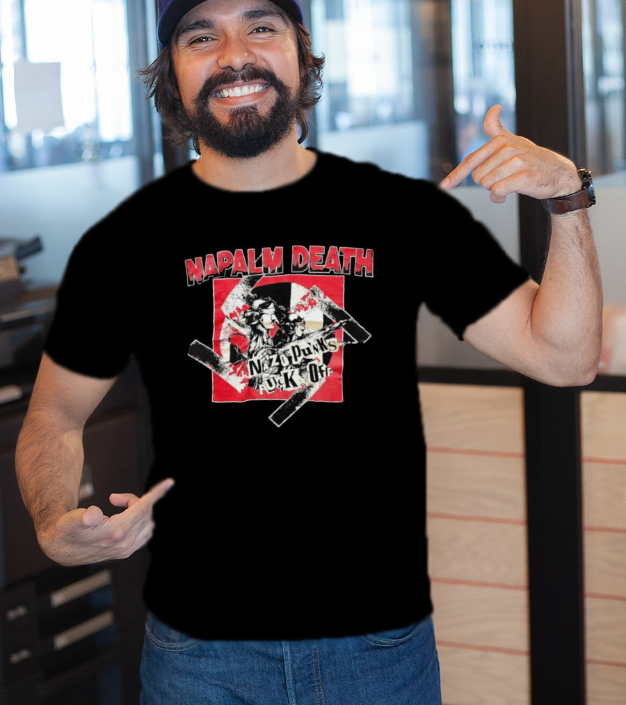 Napalm Death Nazi Punks Fuck Off Graphic Grindcore Band Merchandise T-Shirt