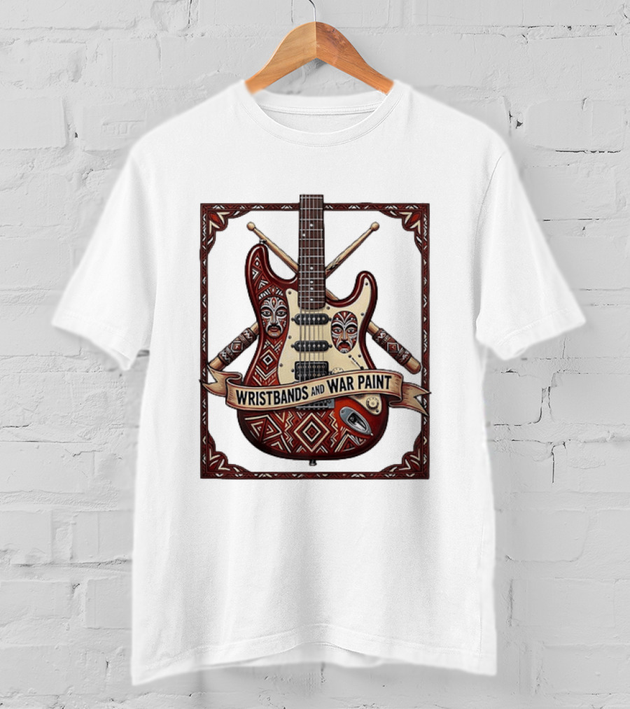 Wristbands And War Paint Electric Guitar Tribal Mask T-Shirt