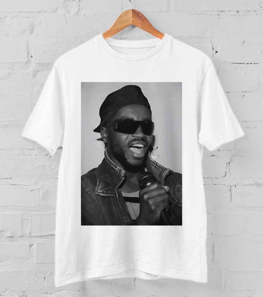 Ata Kak Iconic Ghanaian Musician Highlife Style Sunglasses Microphone Denim Jacket T-Shirt
