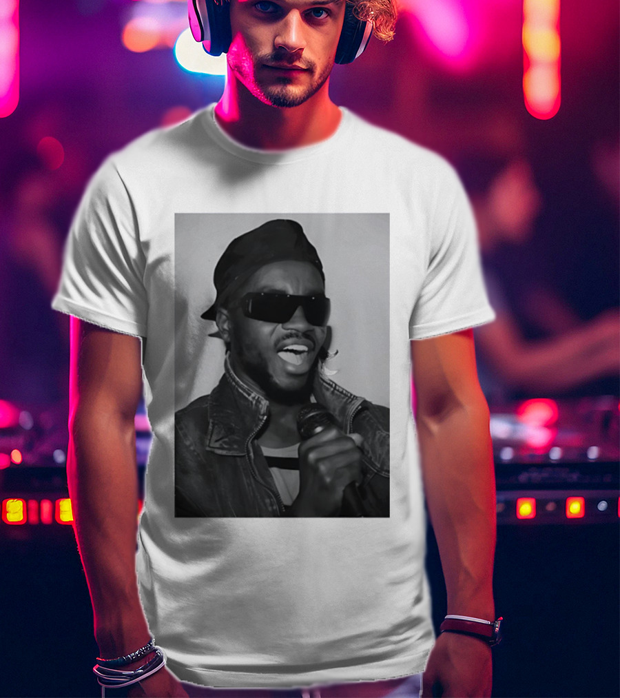 Ata Kak Iconic Ghanaian Musician Highlife Style Sunglasses Microphone Denim Jacket T-Shirt