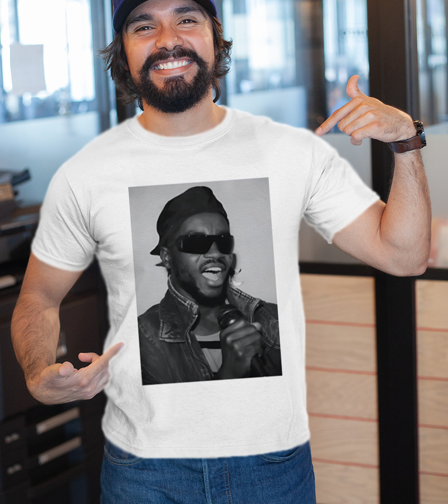Ata Kak Iconic Ghanaian Musician Highlife Style Sunglasses Microphone Denim Jacket T-Shirt