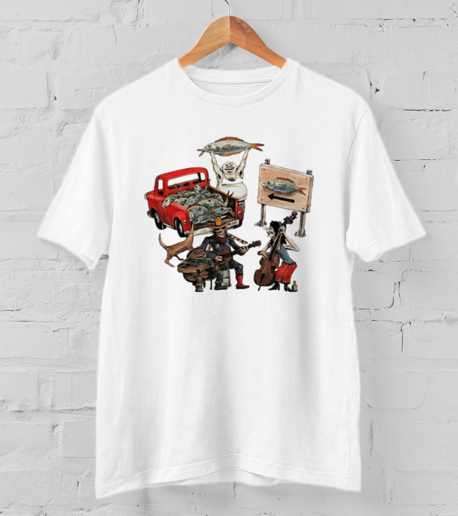 Bluegrass Band Jam Session With Truckload Of Fish And Red Pickup T-Shirt