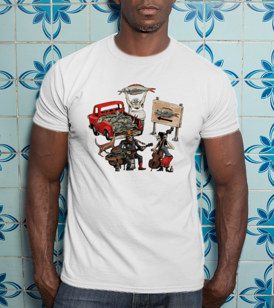 Bluegrass Band Jam Session With Truckload Of Fish And Red Pickup T-Shirt
