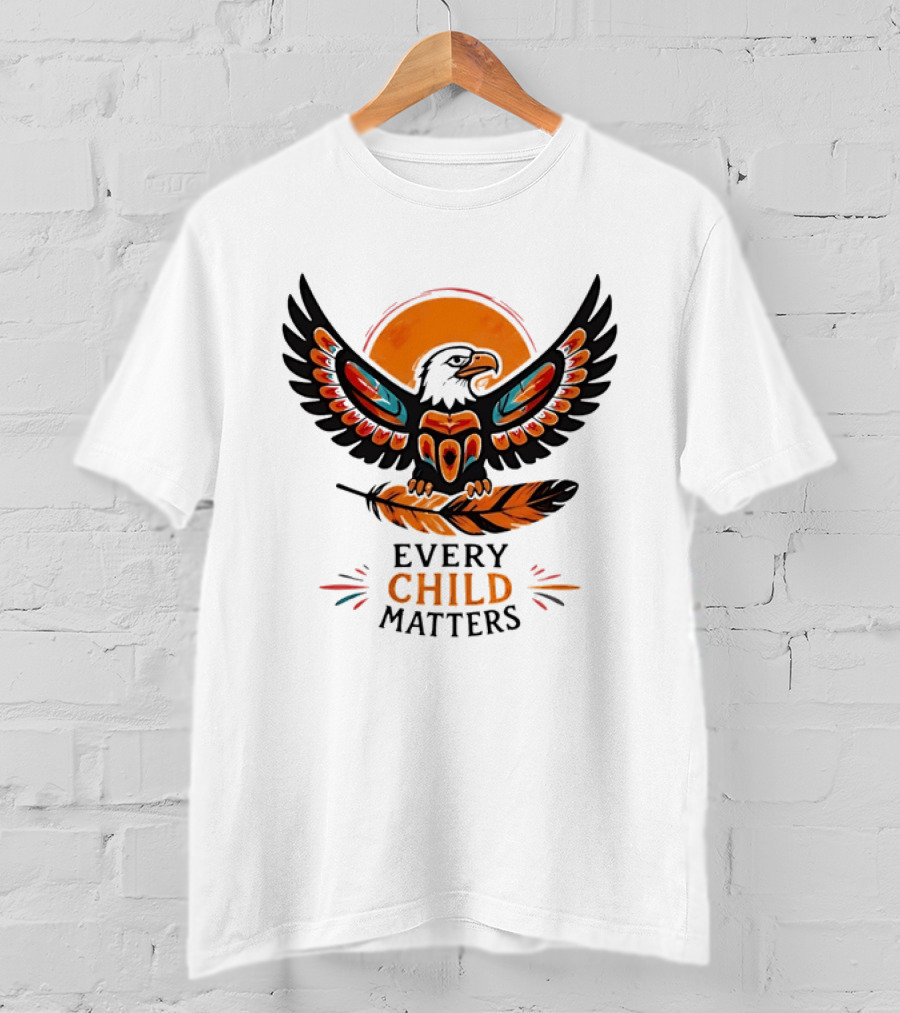 Every Child Matters Indigenous Eagle Feather Orange Sun T-Shirt