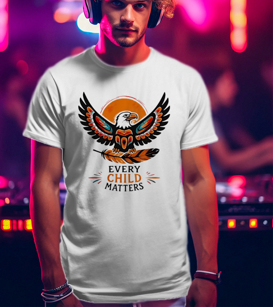 Every Child Matters Indigenous Eagle Feather Orange Sun T-Shirt