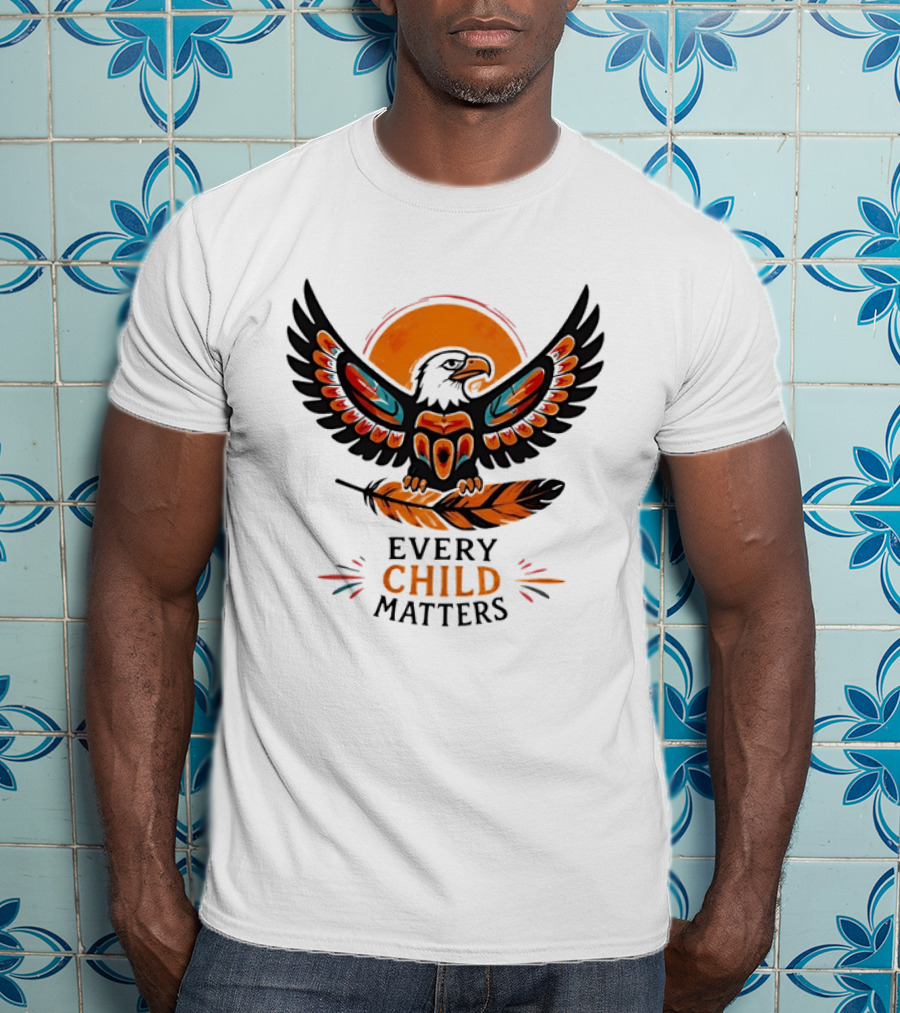 Every Child Matters Indigenous Eagle Feather Orange Sun T-Shirt