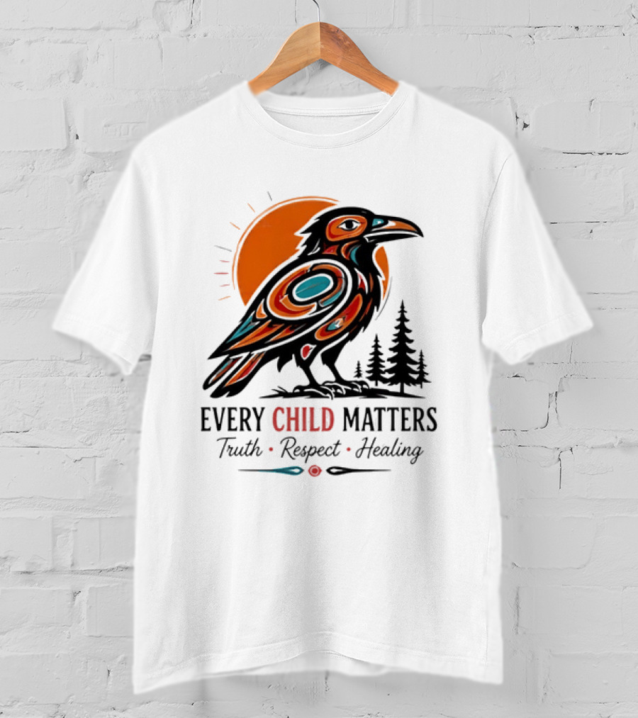 Every Child Matters Truth Respect Healing Raven With Sun And Trees T-Shirt