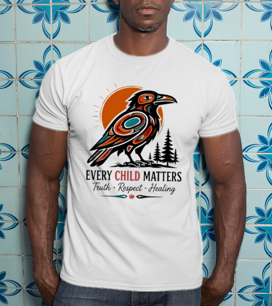 Every Child Matters Truth Respect Healing Raven With Sun And Trees T-Shirt