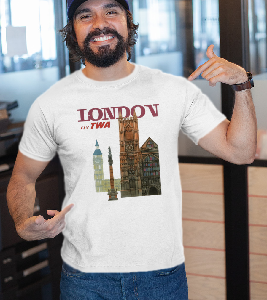 London Fly TWA Travel Big Ben Westminster Abbey Landmark T-Shirt