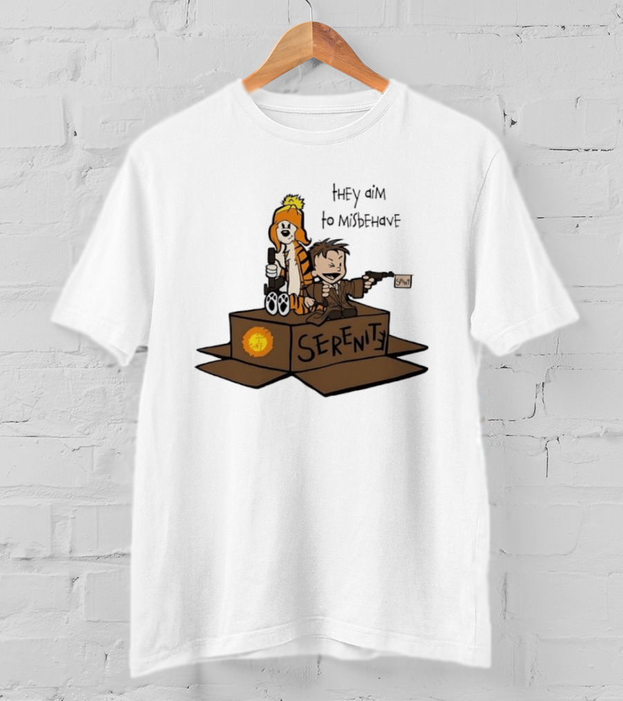 Malvin And Cobbes Serenity Hey Aim To Misbehave Box Gun Drawing T-Shirt