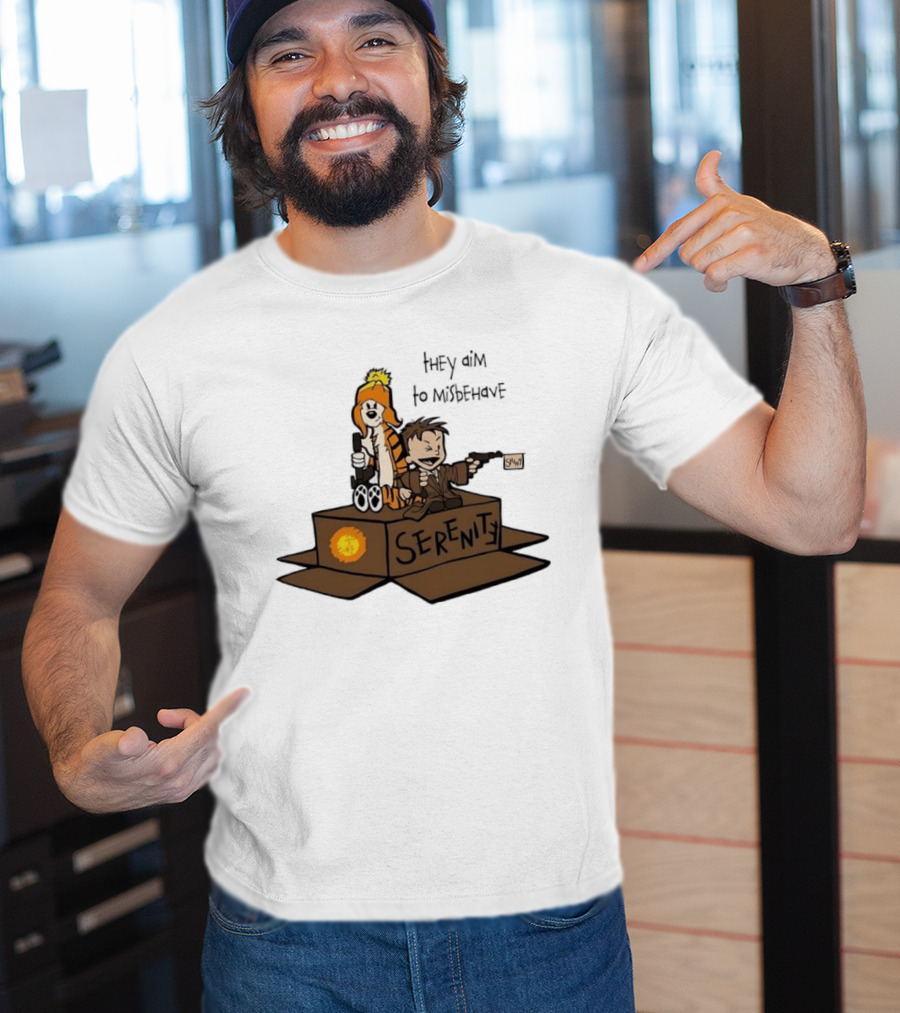 Malvin And Cobbes Serenity Hey Aim To Misbehave Box Gun Drawing T-Shirt
