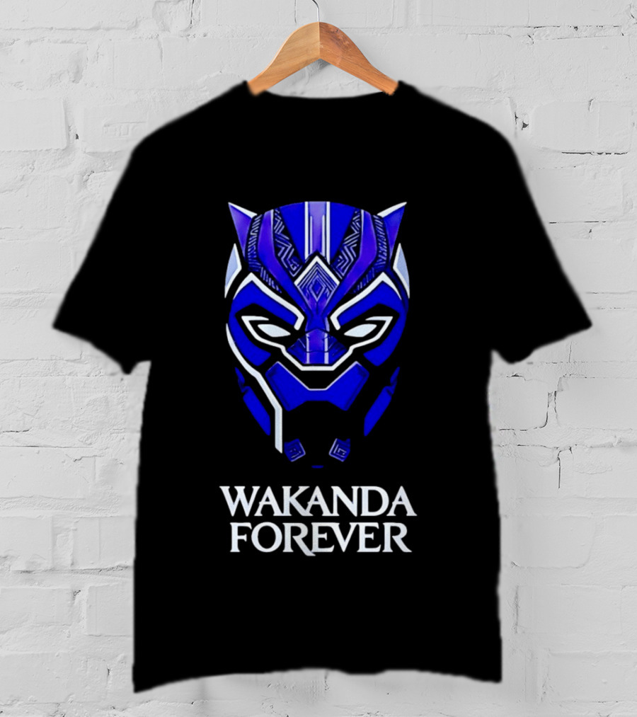 Wakanda Forever Blue Black Panther Mask Marvel T-Shirt