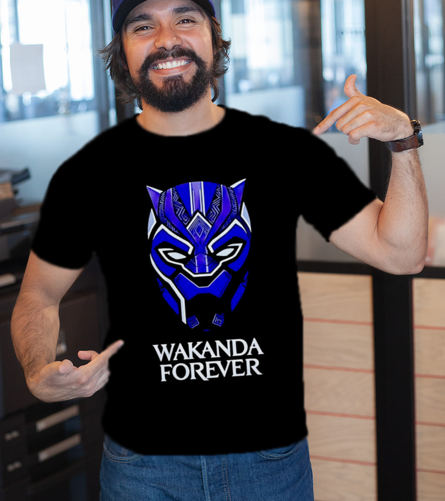 Wakanda Forever Blue Black Panther Mask Marvel T-Shirt