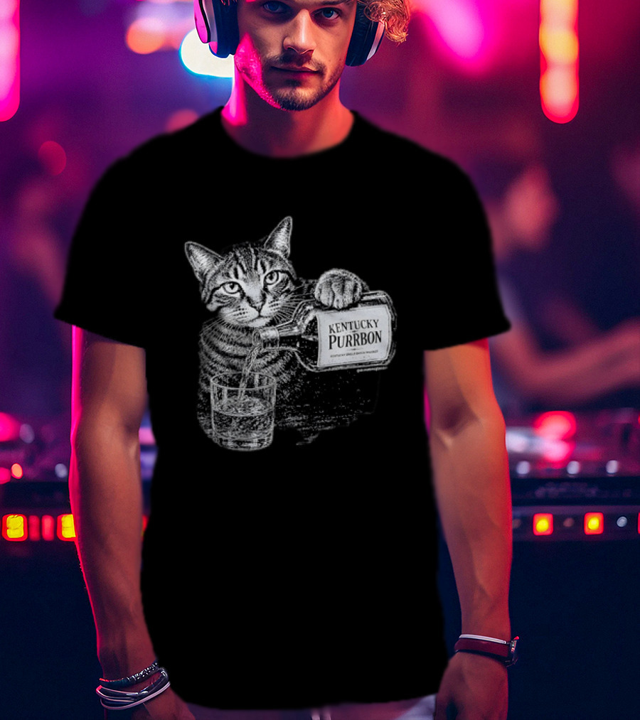 Kentucky Purrbon Cat Pouring Whiskey Bourbon T-Shirt