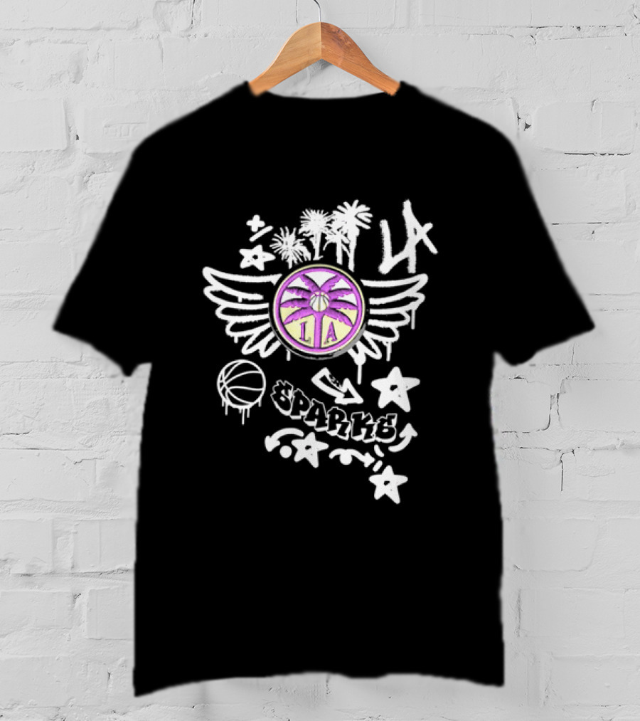 Los Angeles Sparks WNBA Graffiti Art LA Palm Trees Stars Basketball Wings T-Shirt