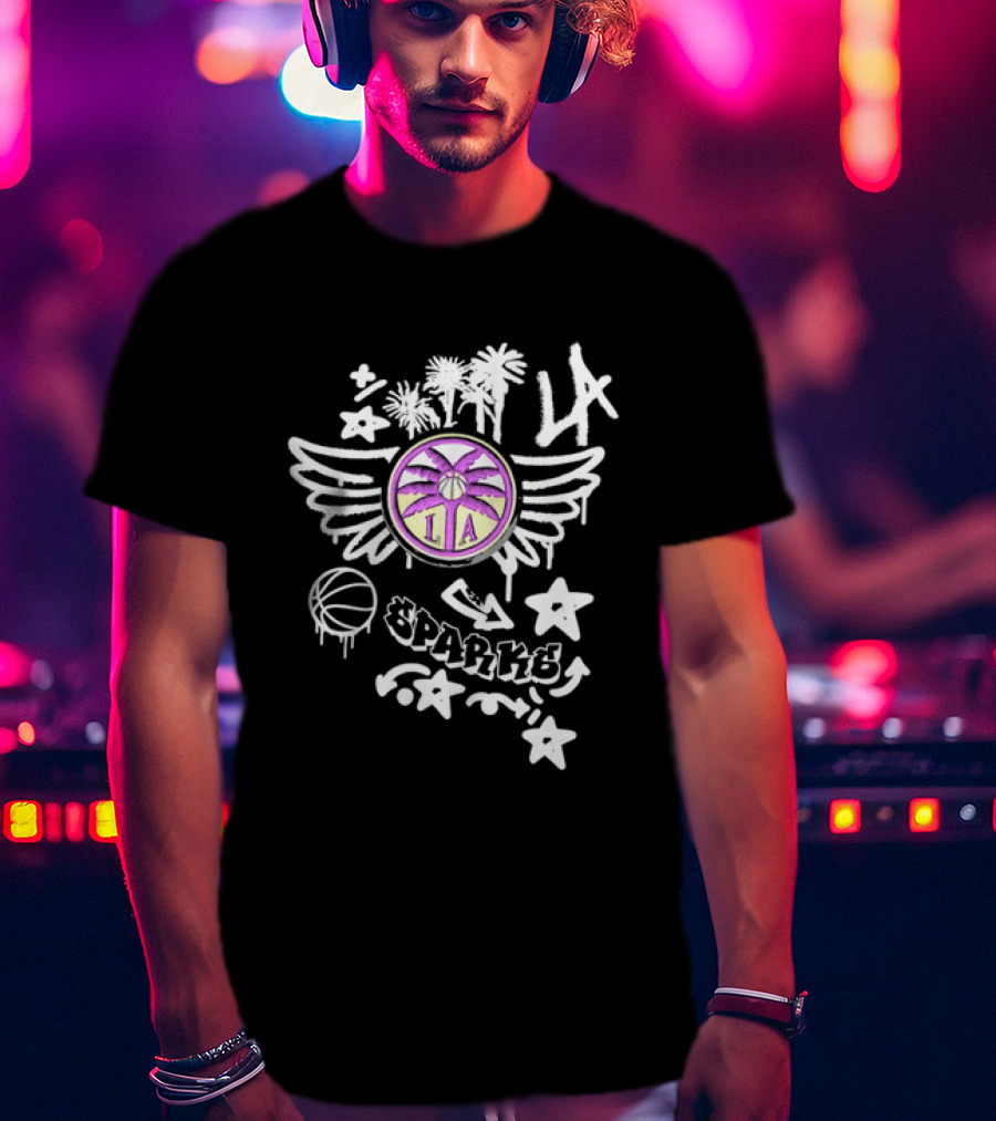 Los Angeles Sparks WNBA Graffiti Art LA Palm Trees Stars Basketball Wings T-Shirt