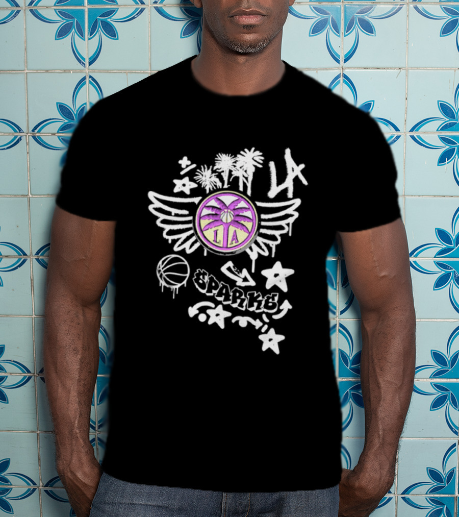 Los Angeles Sparks WNBA Graffiti Art LA Palm Trees Stars Basketball Wings T-Shirt