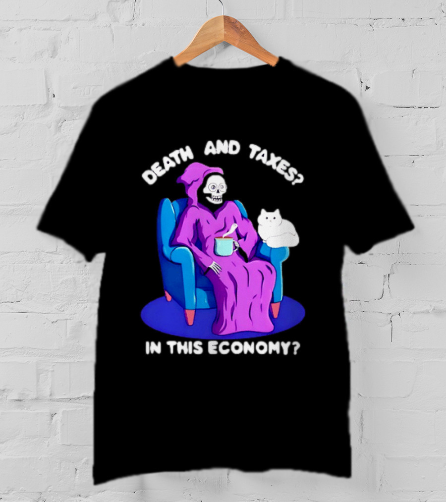 Death And Taxes Grim Reaper With Cat In This Economy T-Shirt