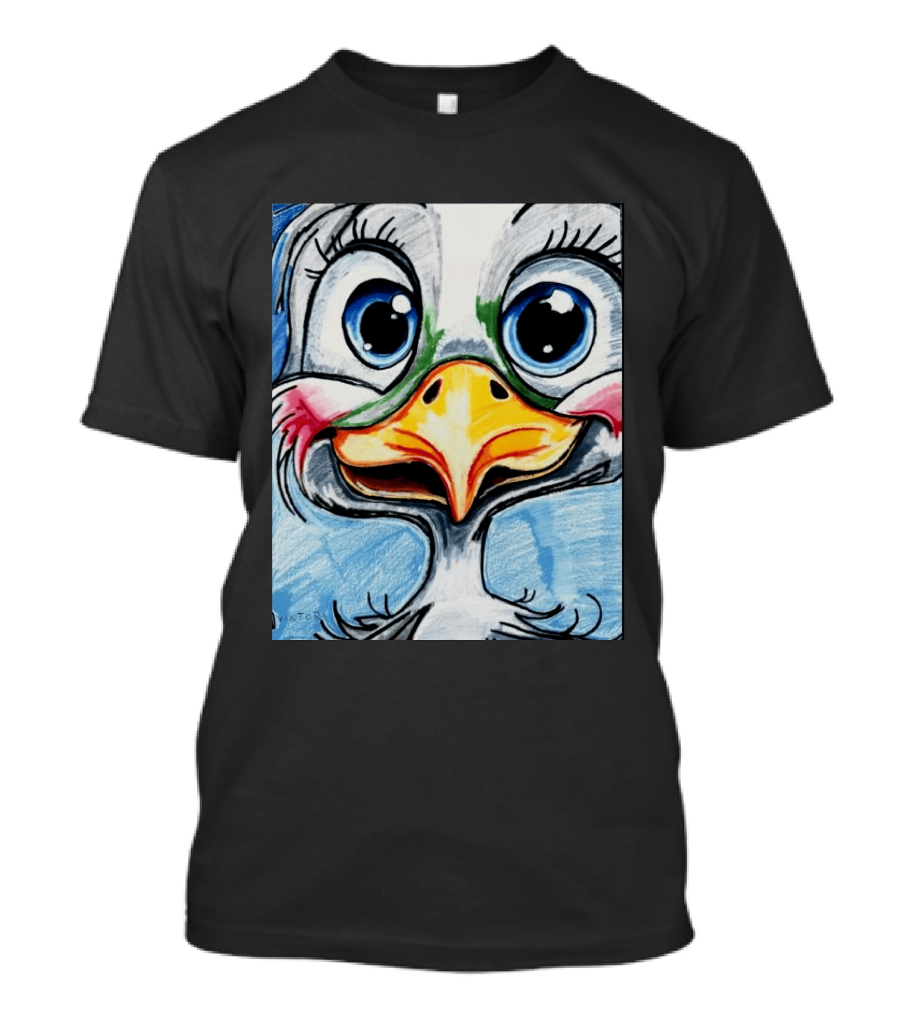 Swoopy The Charming Seagull By Viktor With Big Blue Eyes And Colorful Beak T-Shirt