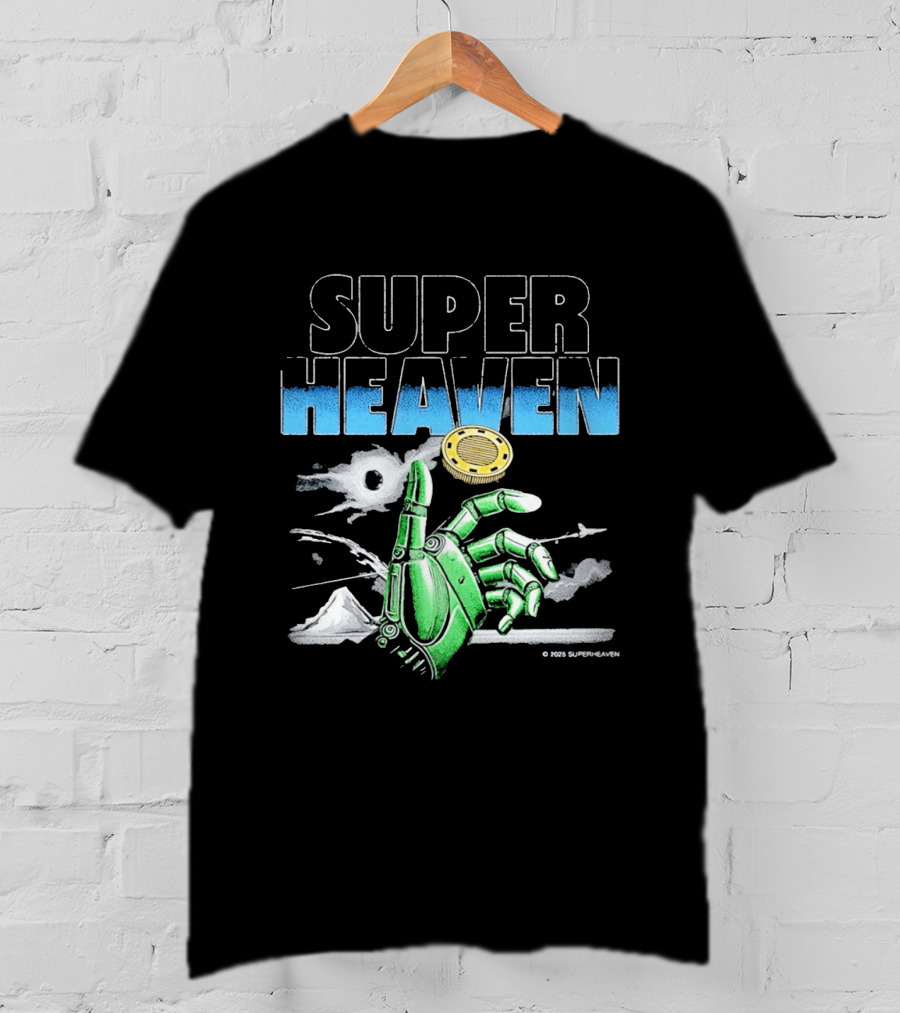 Superheaven Robotic Hand Space Adventure Coin And Mountain Scene T-Shirt