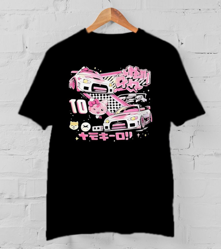 Hello Kitty Pink Racing Car Aesthetic JDM !! 10 Racing Cats T-Shirt