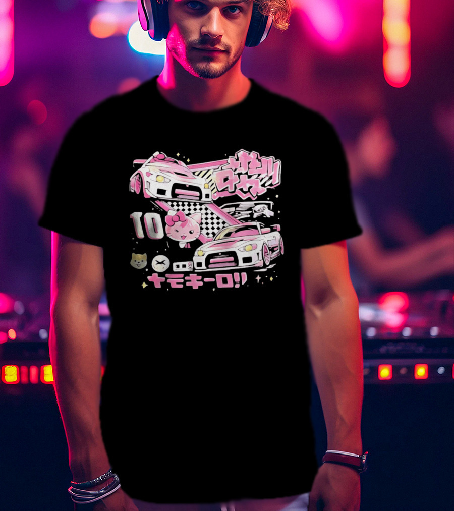 Hello Kitty Pink Racing Car Aesthetic JDM !! 10 Racing Cats T-Shirt