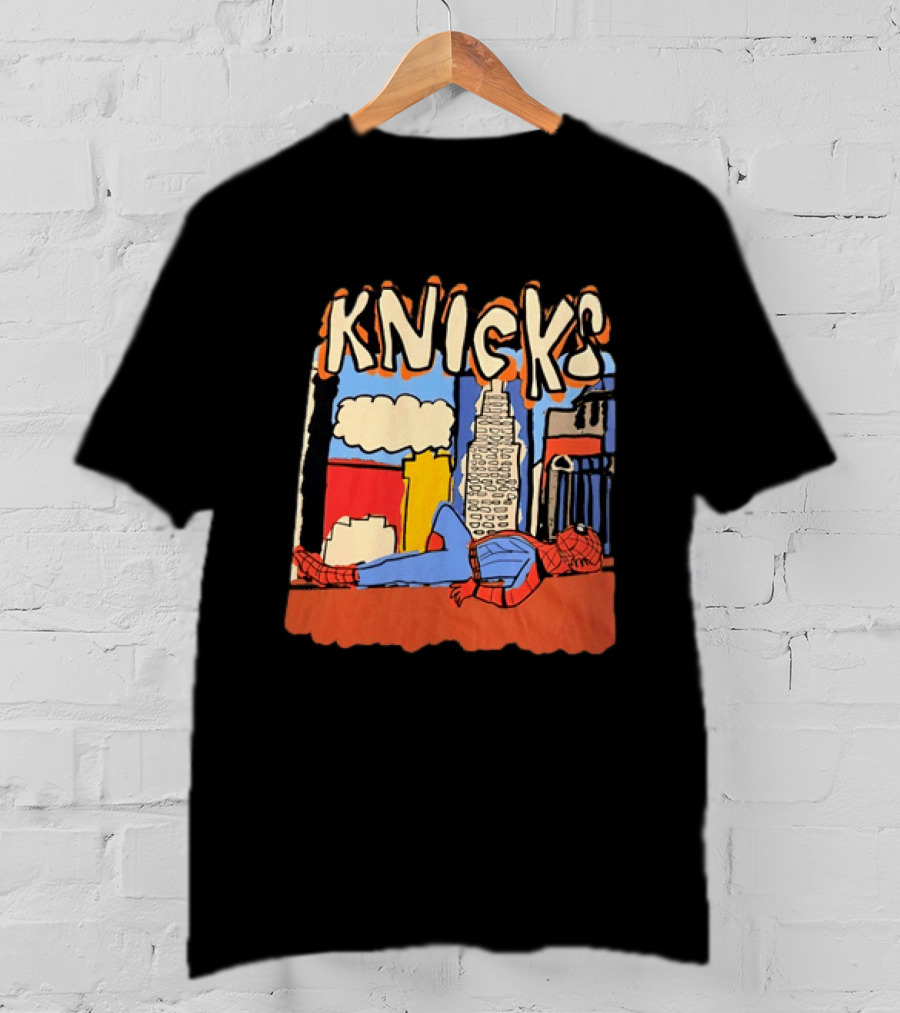 New York Knicks Spiderman Marvel NBA Basketball Skyline T-Shirt