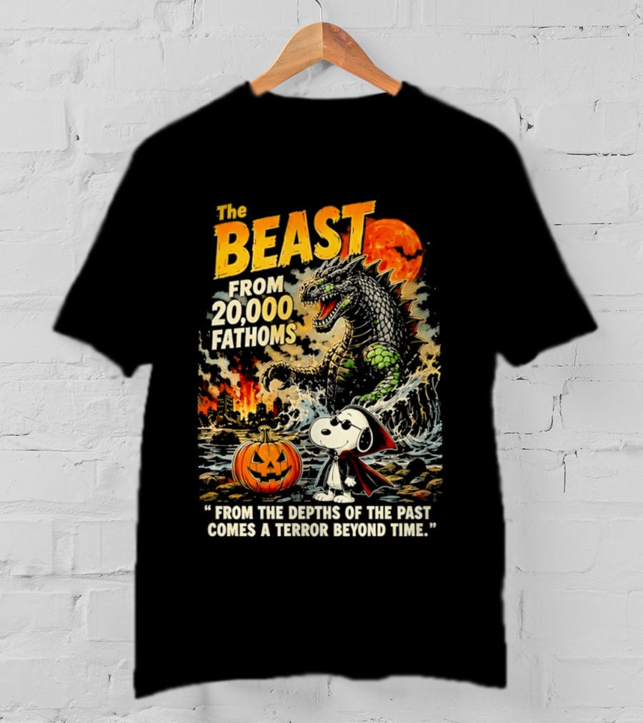 Snoopy And The Beast From 20000 Fathoms Halloween Pumpkin Terror T-Shirt