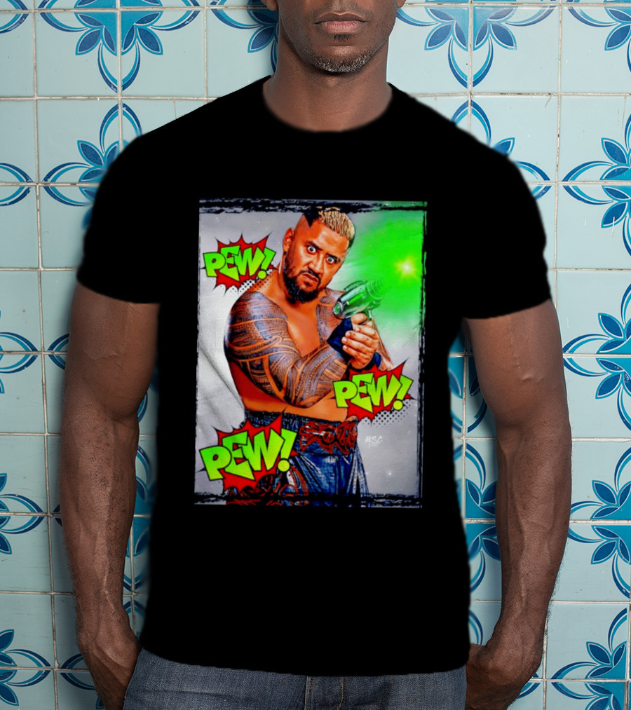 Solo Sikoa Pew Pew Pew WWE Wrestling Comic Style Laser Gun Action T-Shirt
