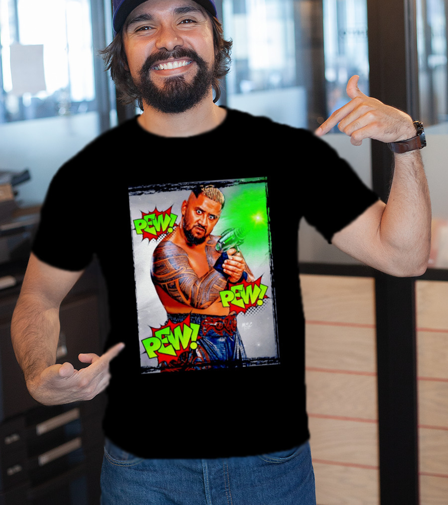 Solo Sikoa Pew Pew Pew WWE Wrestling Comic Style Laser Gun Action T-Shirt