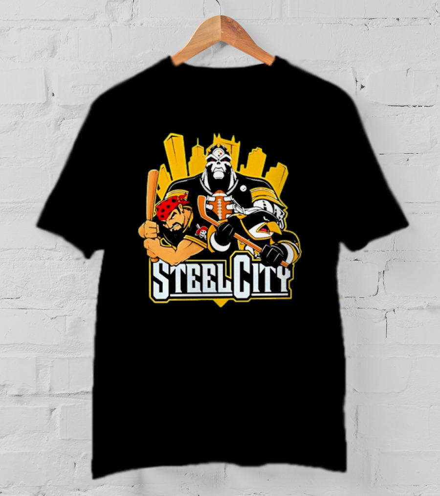 Steel City Pittsburgh Sports Teams Mascot Trio T-Shirt