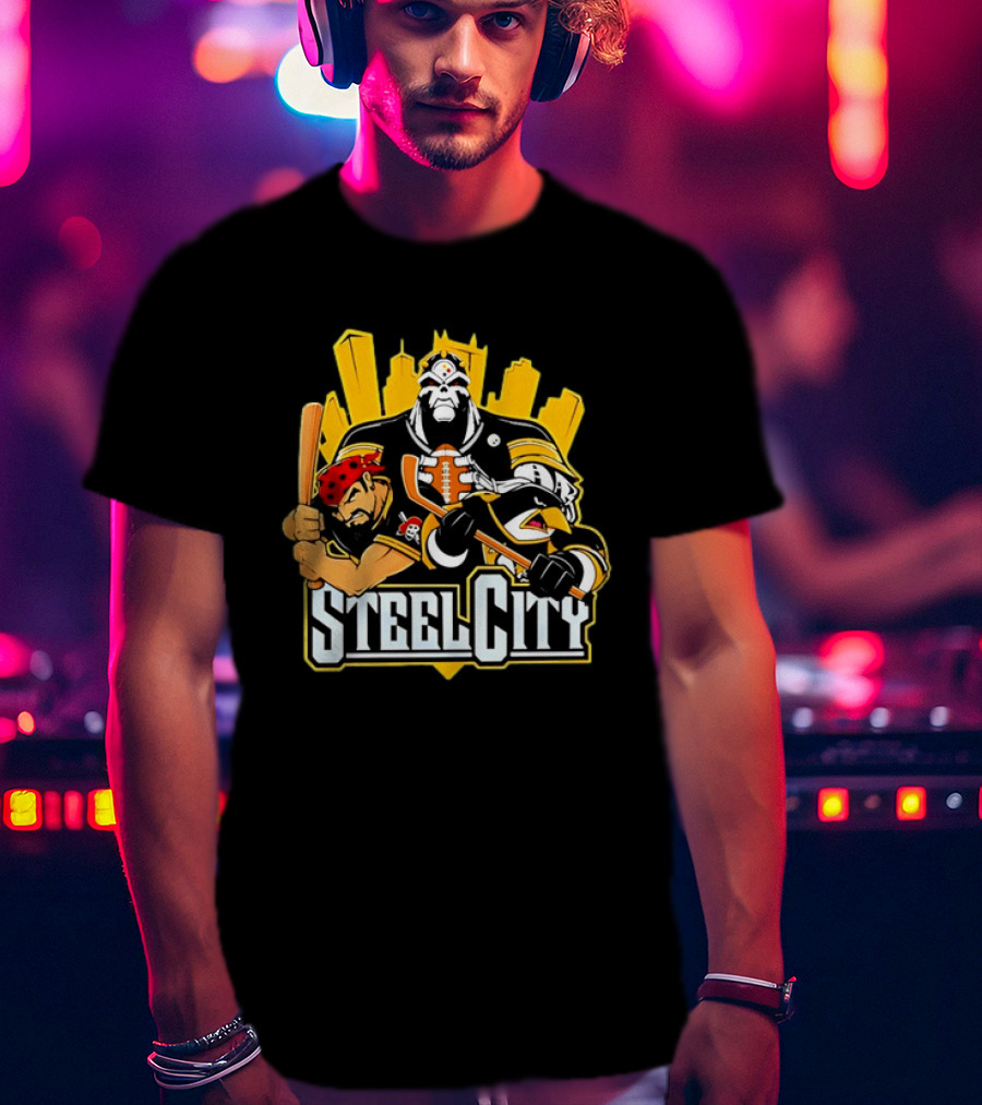 Steel City Pittsburgh Sports Teams Mascot Trio T-Shirt