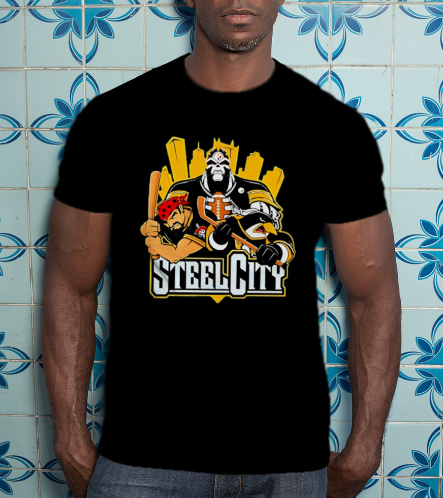 Steel City Pittsburgh Sports Teams Mascot Trio T-Shirt