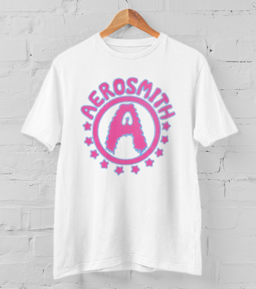 Aerosmith Retro Band Emblem Pink Blue Stars T-Shirt