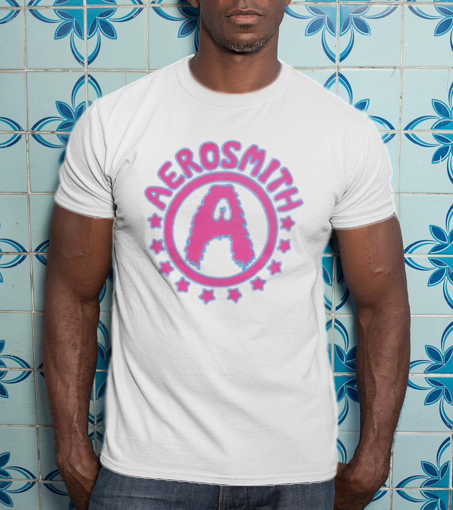 Aerosmith Retro Band Emblem Pink Blue Stars T-Shirt