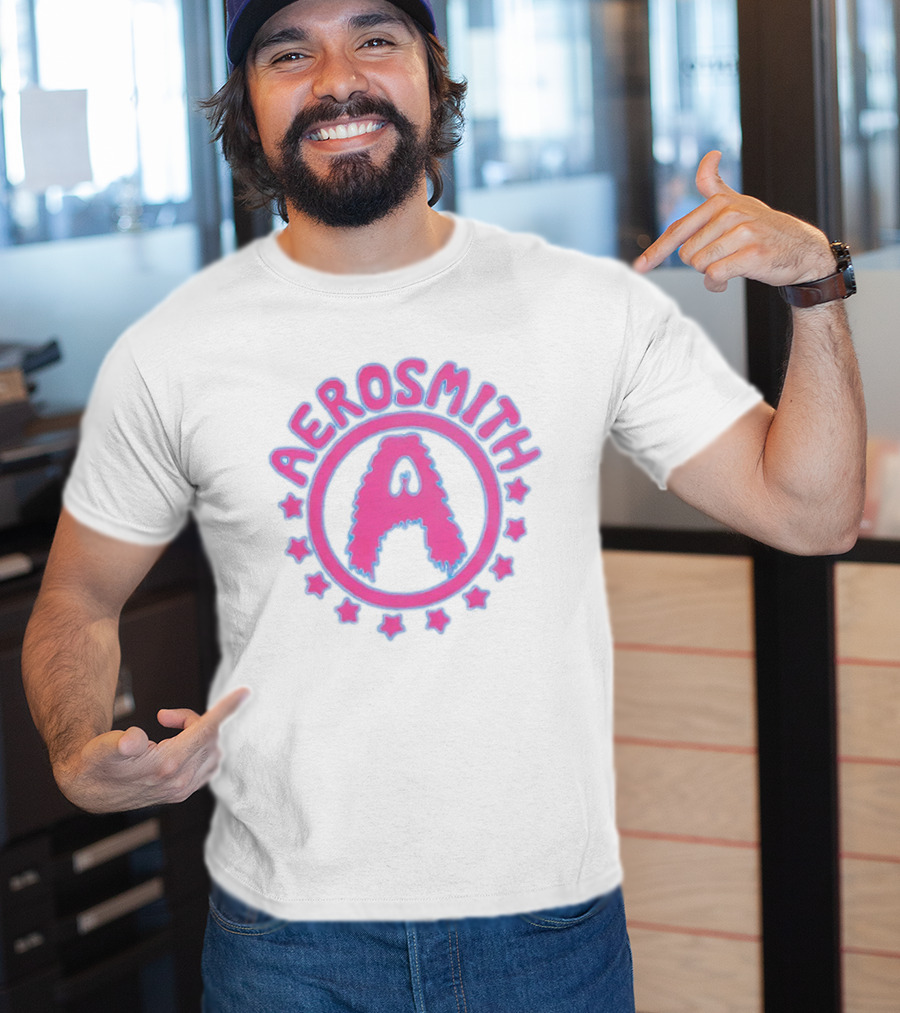 Aerosmith Retro Band Emblem Pink Blue Stars T-Shirt
