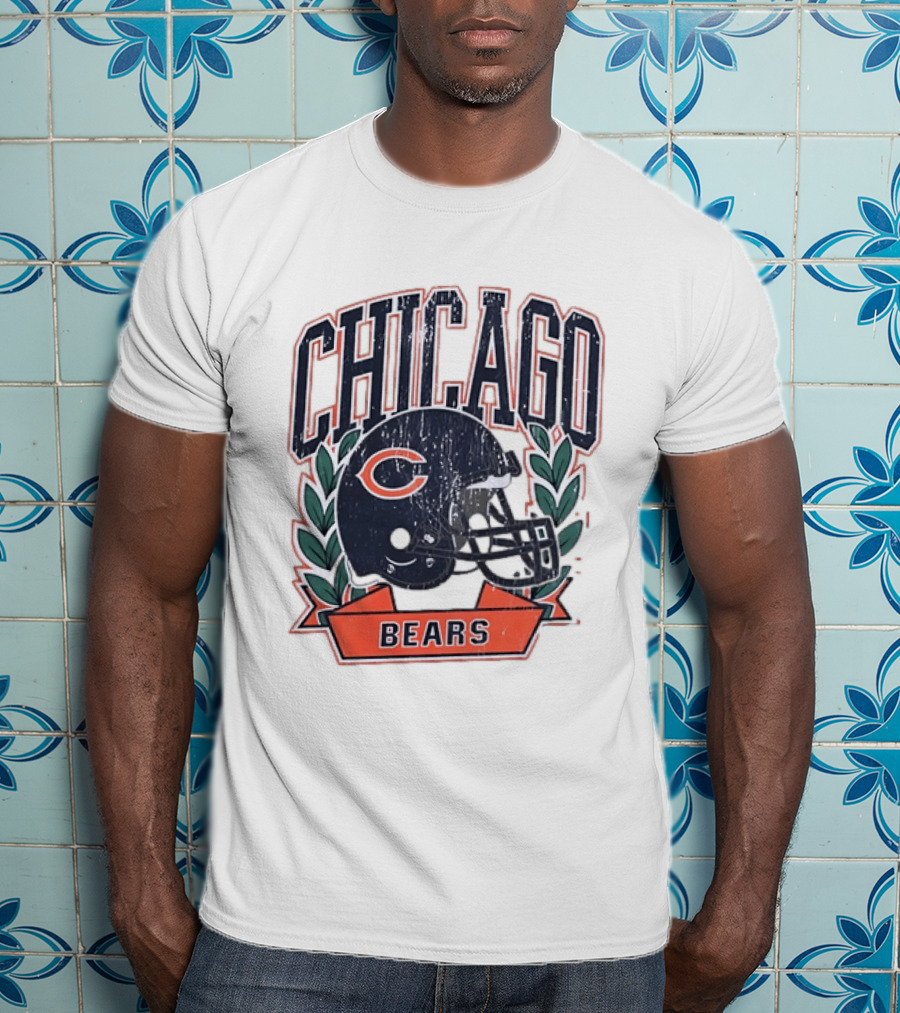 Chicago Bears Distressed Football Helmet T-Shirt