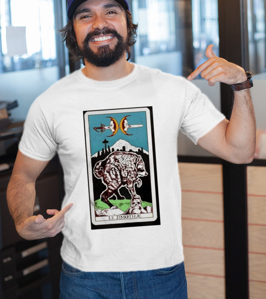 Le Jimothae Raccoon Tarot Seattle Skyline Moon Swords T-Shirt