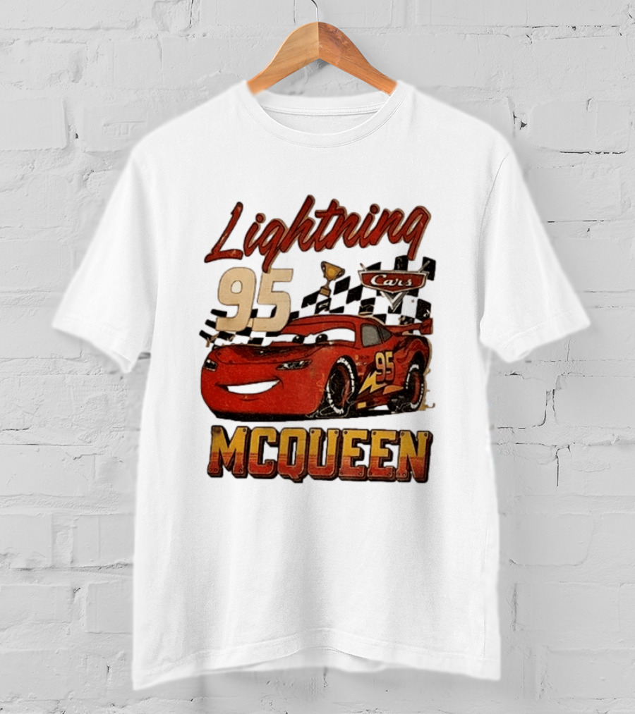 Lightning McQueen 95 Cars Trophy Checkered Flags Disney Pixar T-Shirt